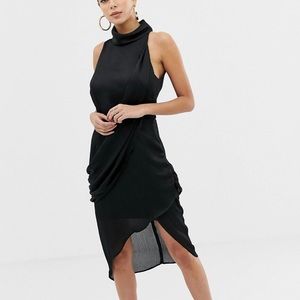 ASOS Design High Neck Crossover Drape Midi Dress